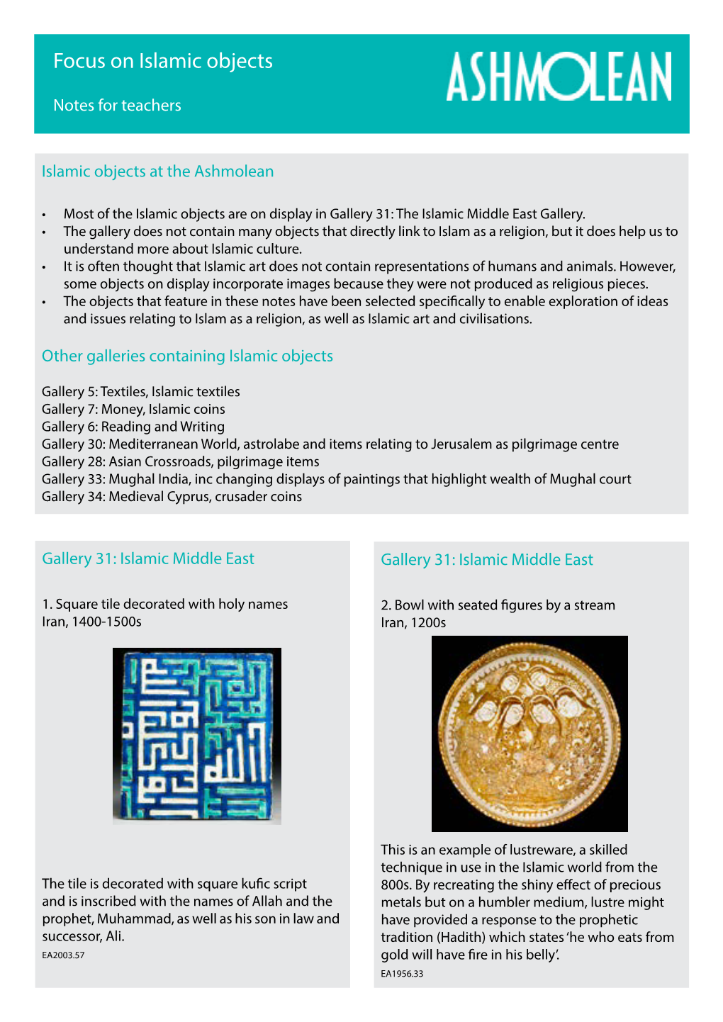 Focus on Islamic Objects Teacher Notes