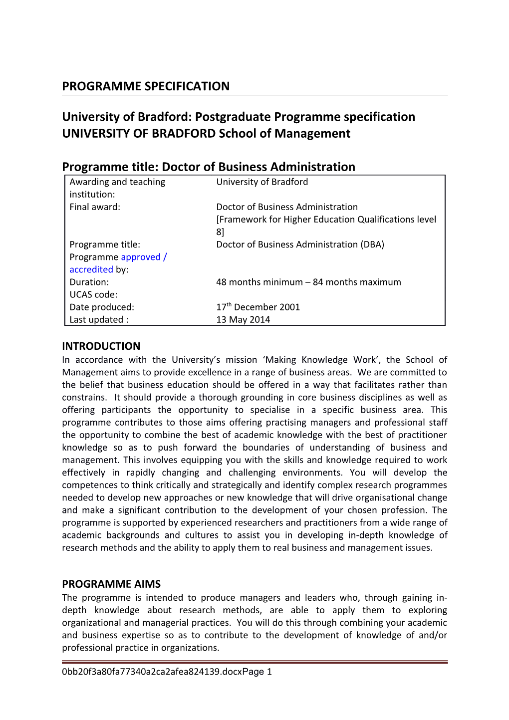 University of Bradford: Postgraduate Programme Specification s1