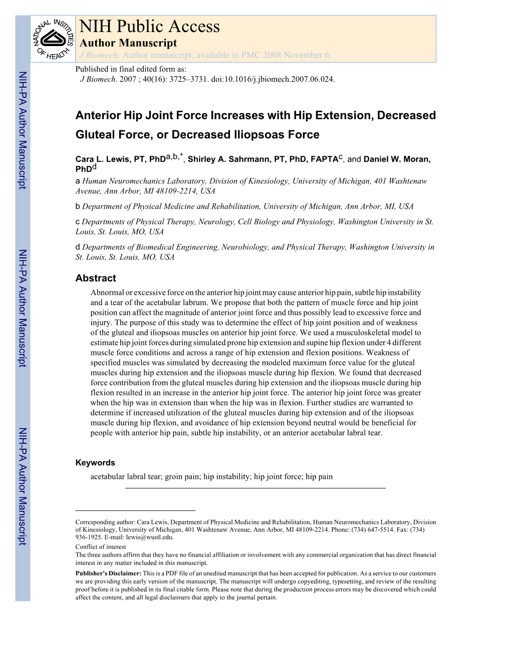 NIH Public Access Author Manuscript J Biomech