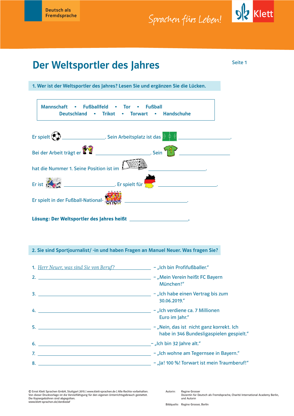 Der Die Daf 9/2015 Arbeitsblatt Manuel Neuer