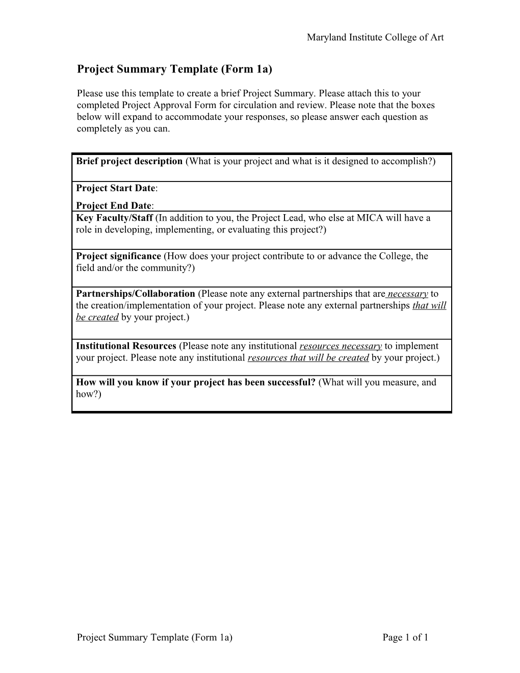 Proposal Summary Template