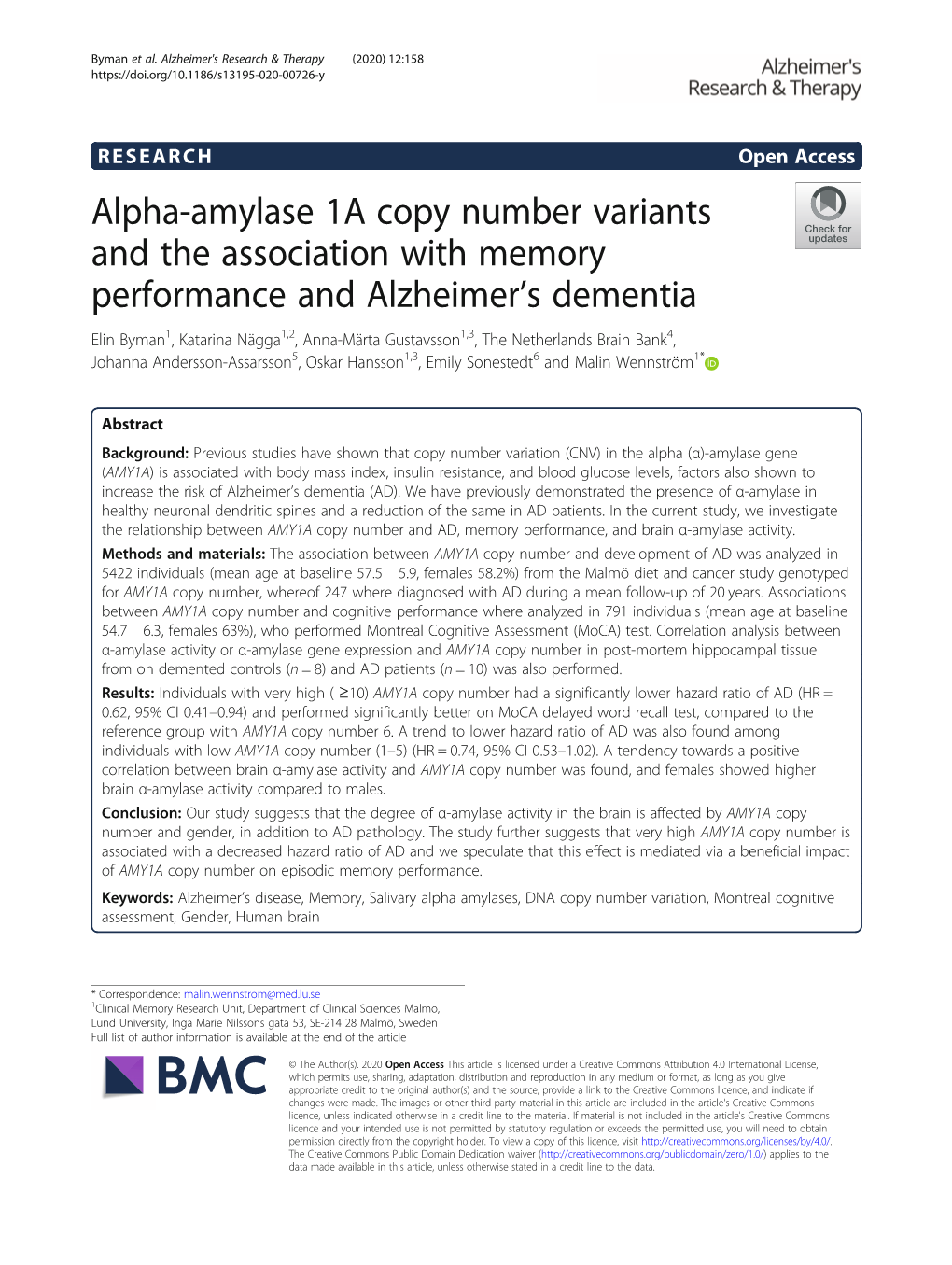 Alpha-Amylase 1A Copy Number Variants and the Association With