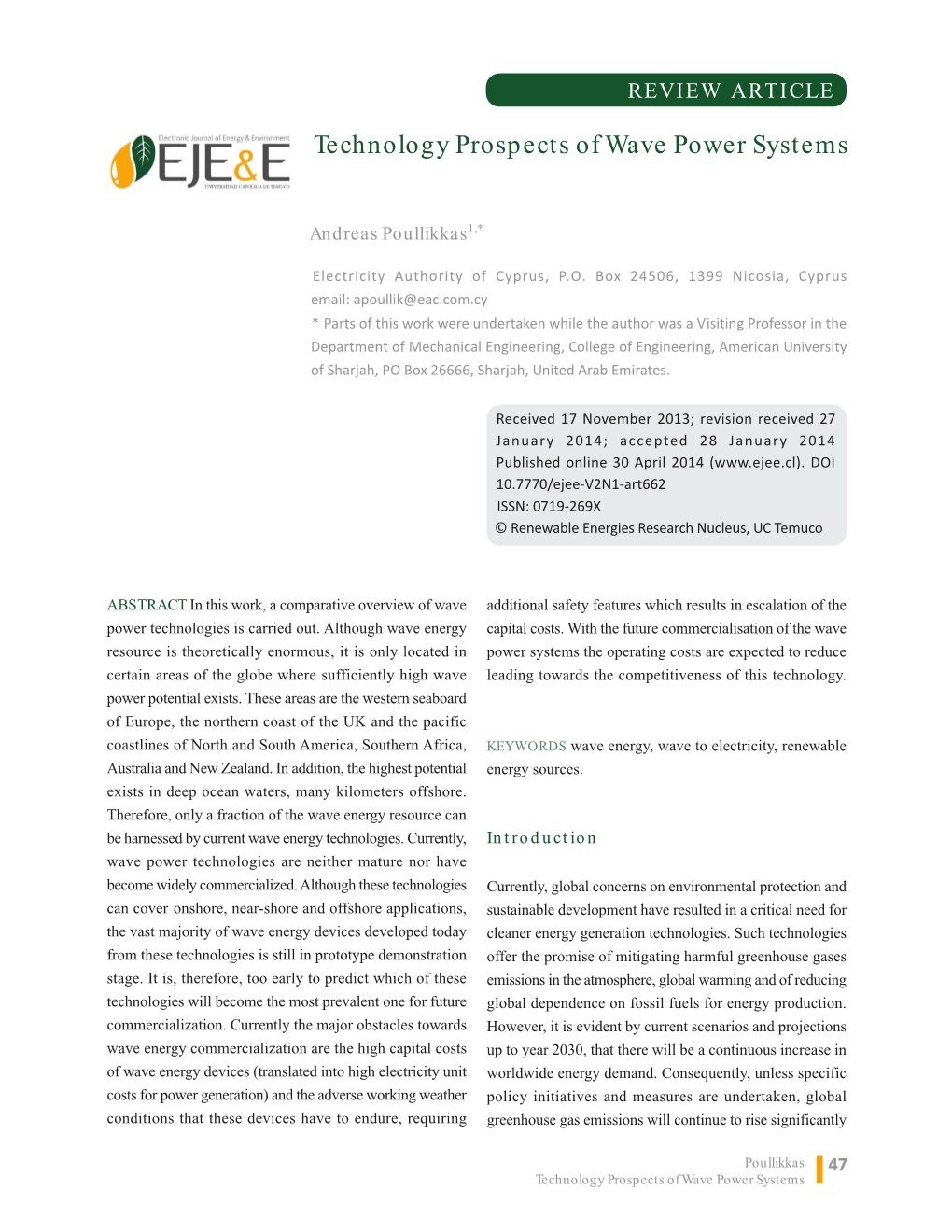 Technology Prospects of Wave Power Systems