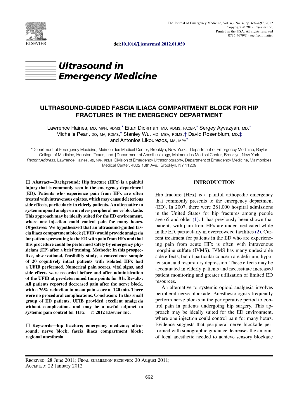 Ultrasound-Guided Fascia Iliaca Compartment Block for Hip Fractures in the Emergency Department