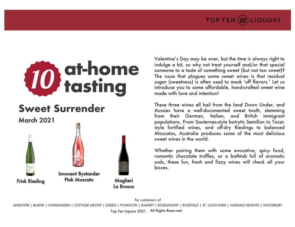 Sweet Surrender Tasting