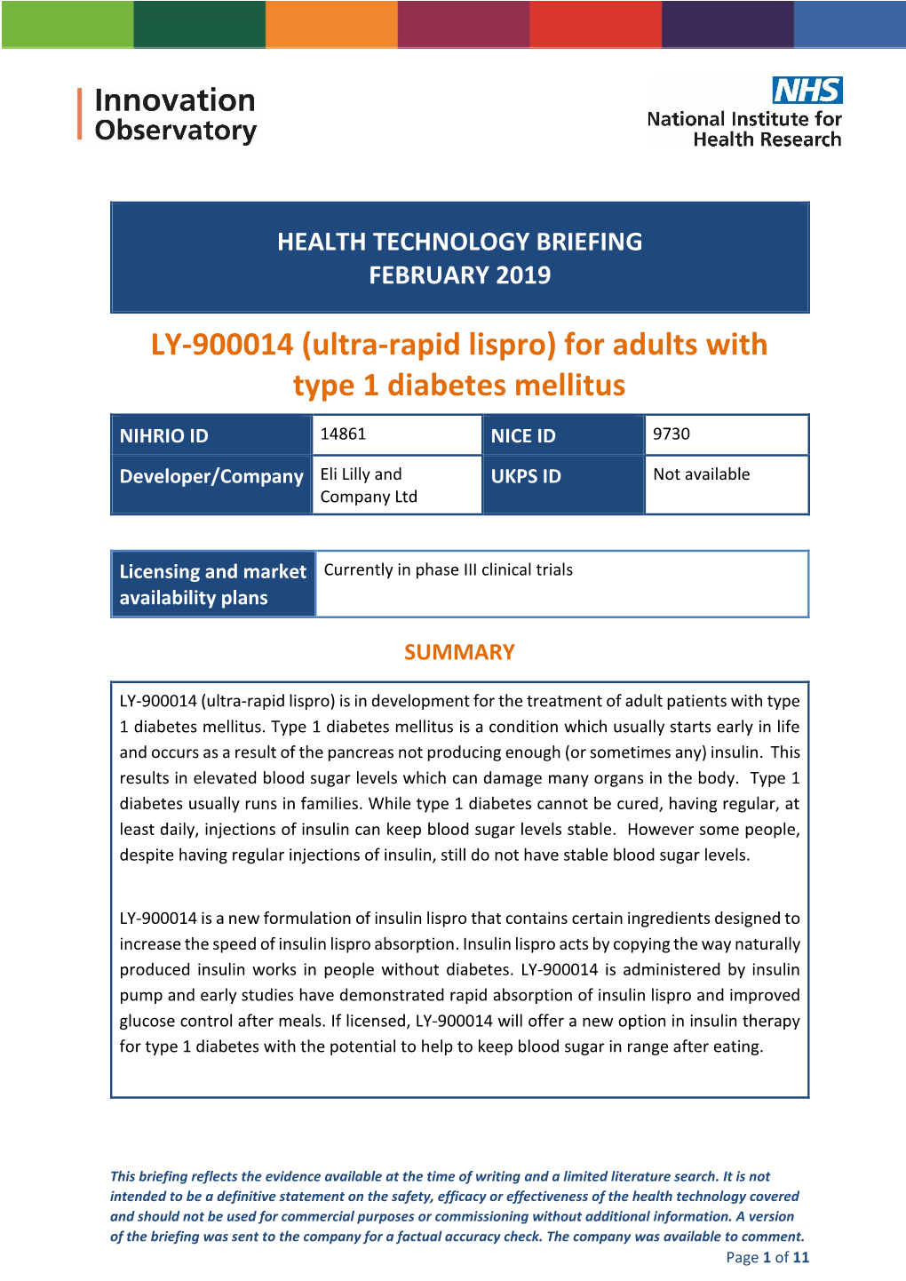 LY-900014 (Ultra-Rapid Lispro) for Adults with Type 1 Diabetes Mellitus