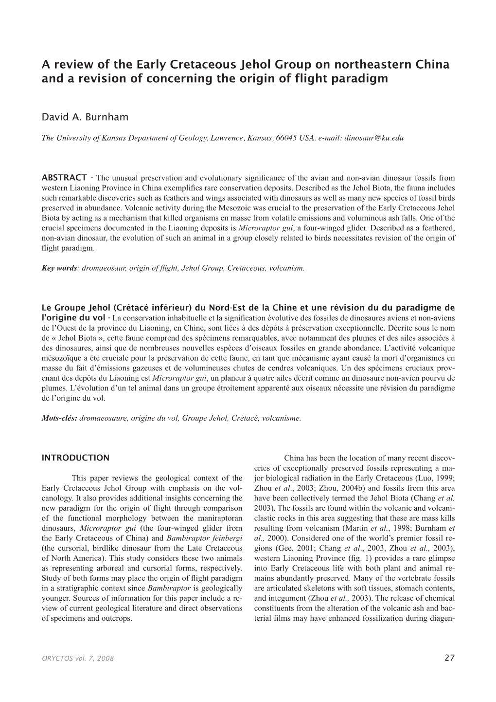 David A. Burnham, a Review of the Early Cretaceous Jehol Group on Northeastern China and A