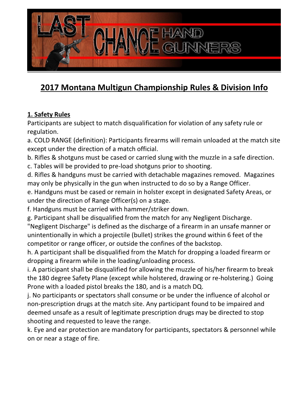 2017 Montana Multigun Championship Rules & Division Info