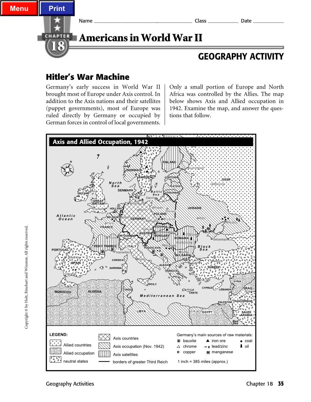 Americans in World War II 18 GEOGRAPHY ACTIVITY