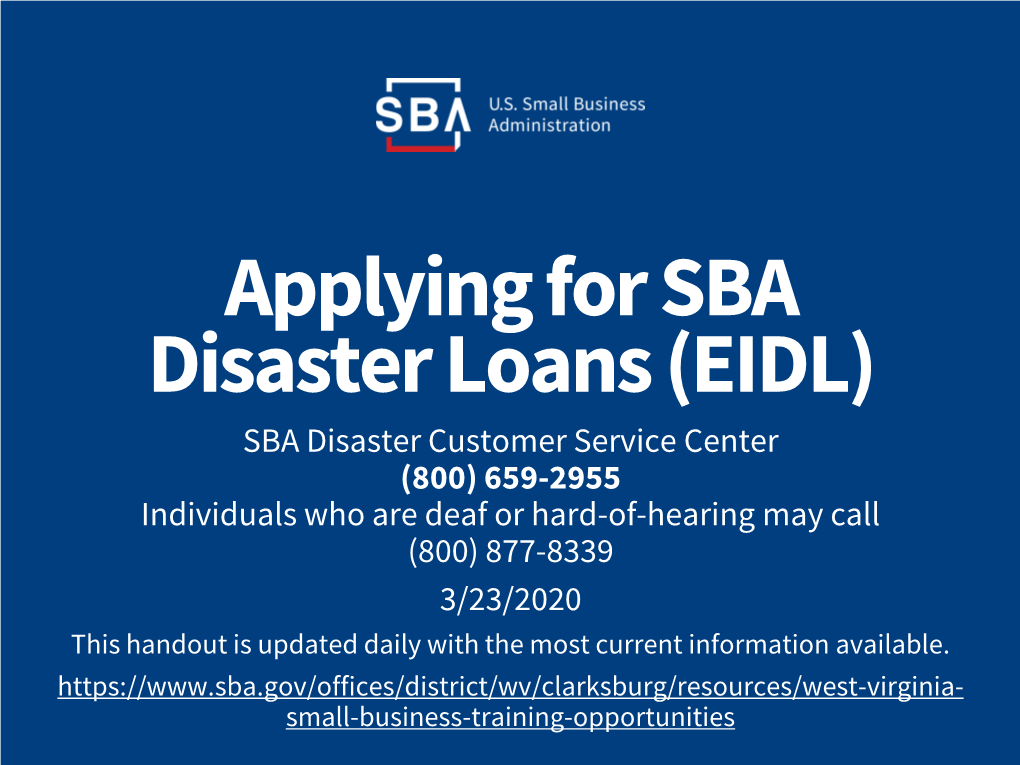 Applying for SBA Disaster Loans (EIDL)