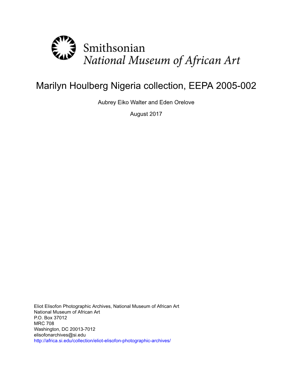 Marilyn Houlberg Nigeria Collection, EEPA 2005-002