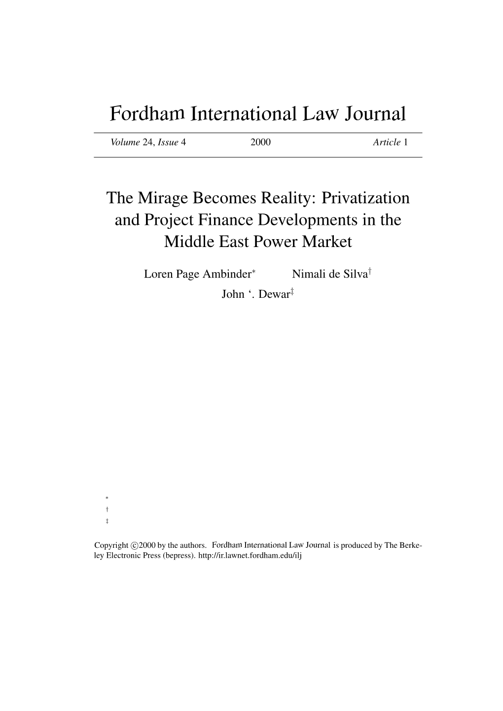 The Mirage Becomes Reality: Privatization and Project Finance Developments in the Middle East Power Market
