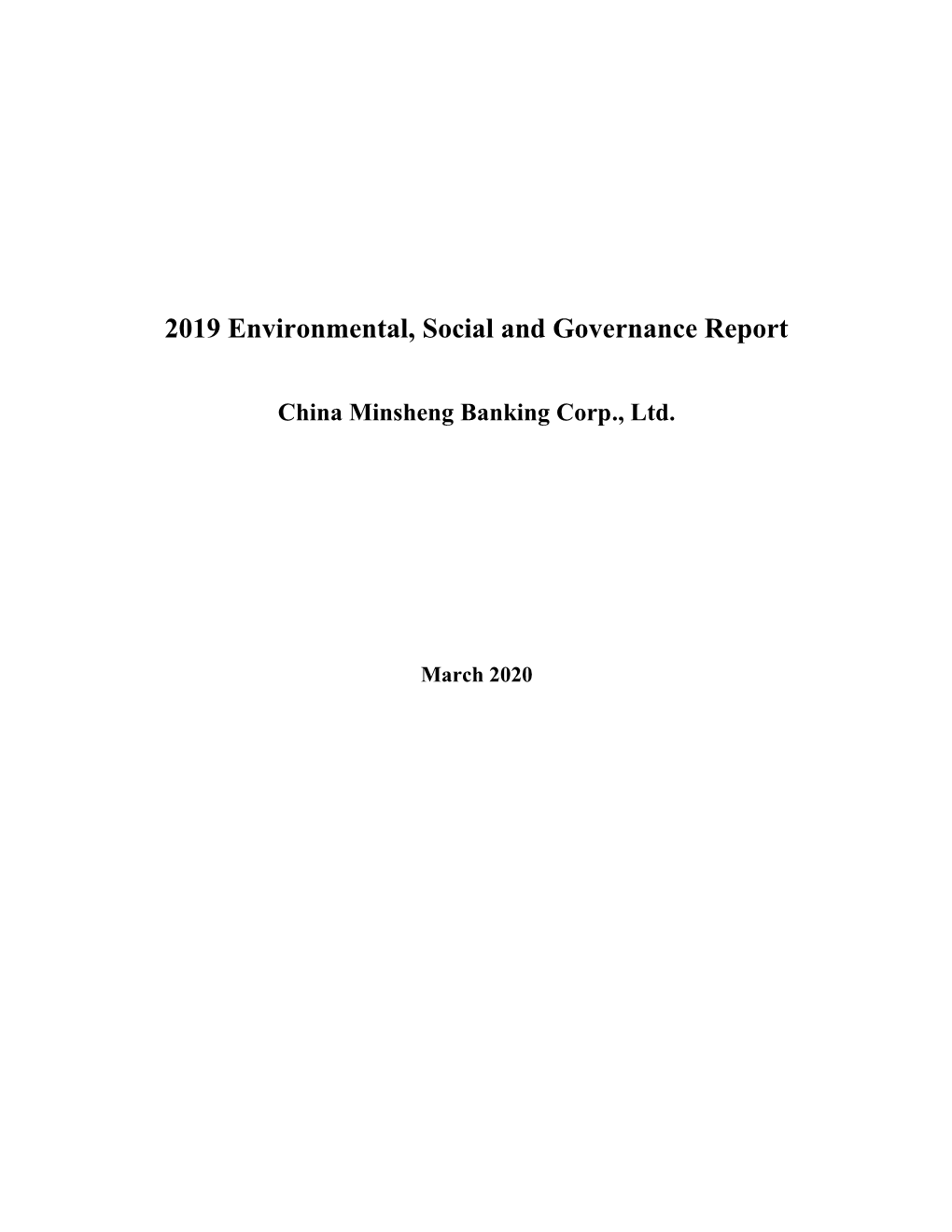2019 Environmental, Social and Governance Report China Minsheng