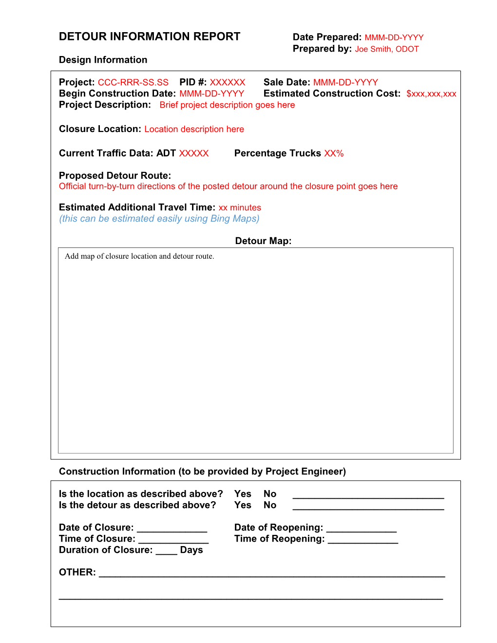 Detour Need Determination Report