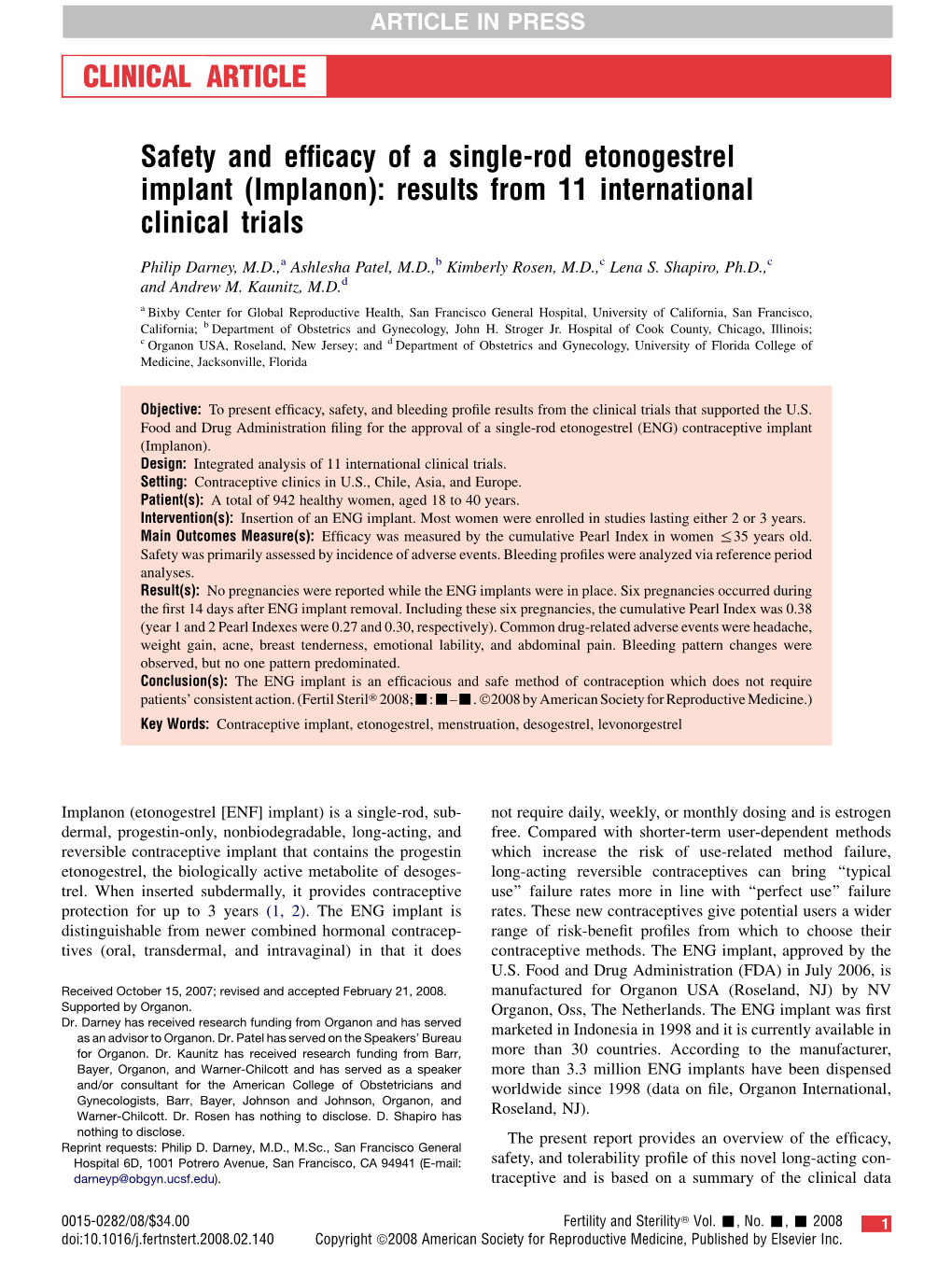 Implanon): Results from 11 International Clinical Trials