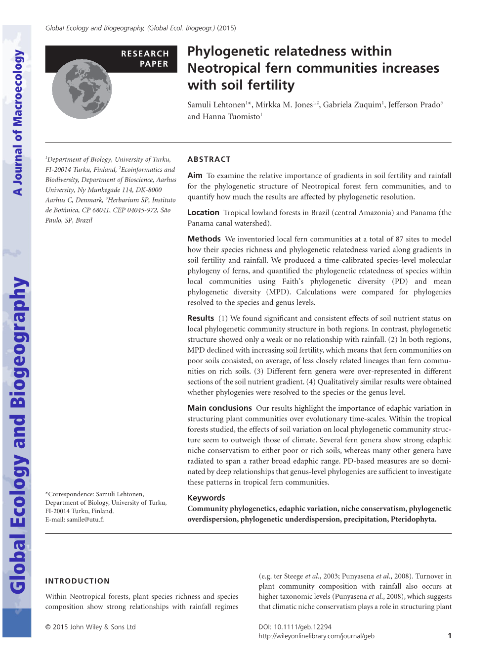 Phylogenetic Relatedness Within Neotropical Fern Communities Increases with Soil Fertility