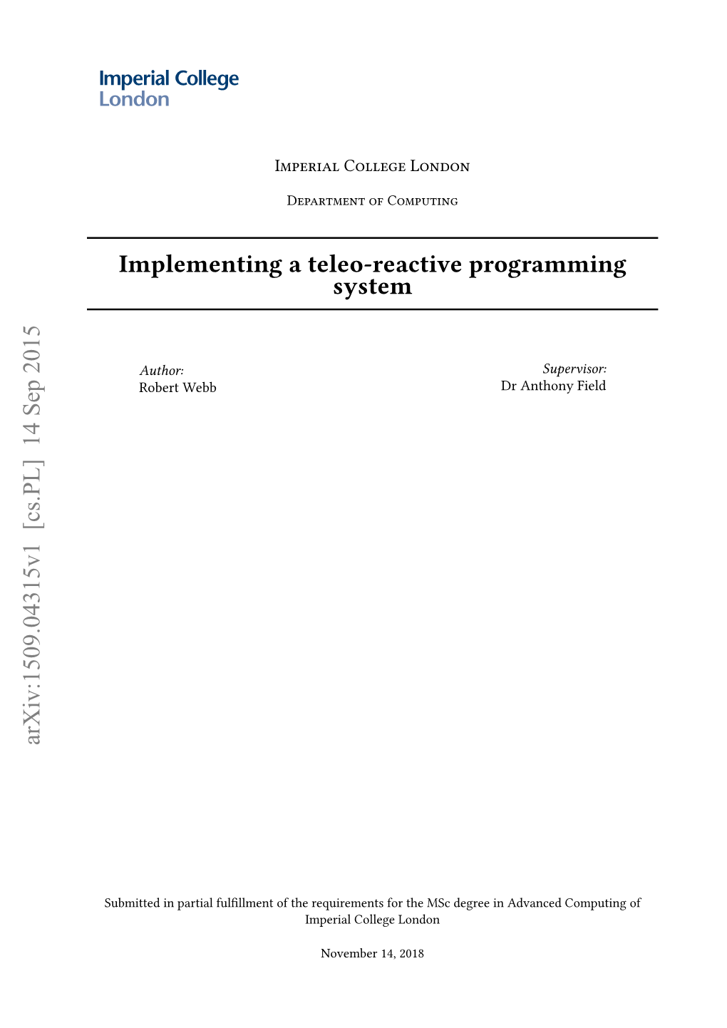 Implementing a Teleo-Reactive Programming System Arxiv