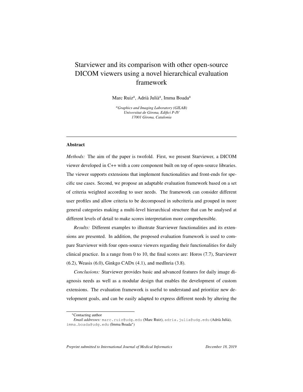 Starviewer and Its Comparison with Other Open-Source DICOM Viewers Using a Novel Hierarchical Evaluation Framework