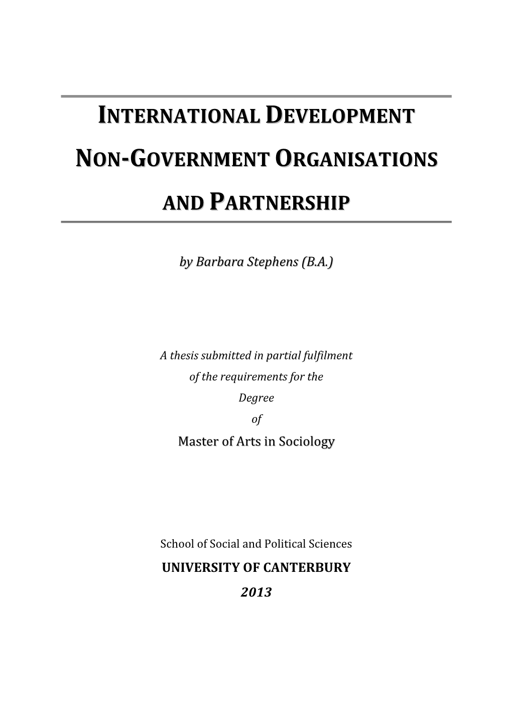 International Development Non-Government Organisations and Partnership