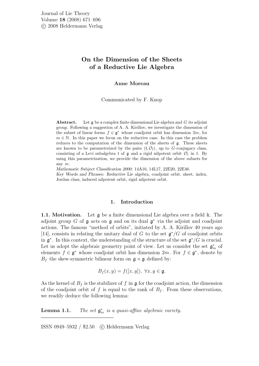 On the Dimension of the Sheets of a Reductive Lie Algebra