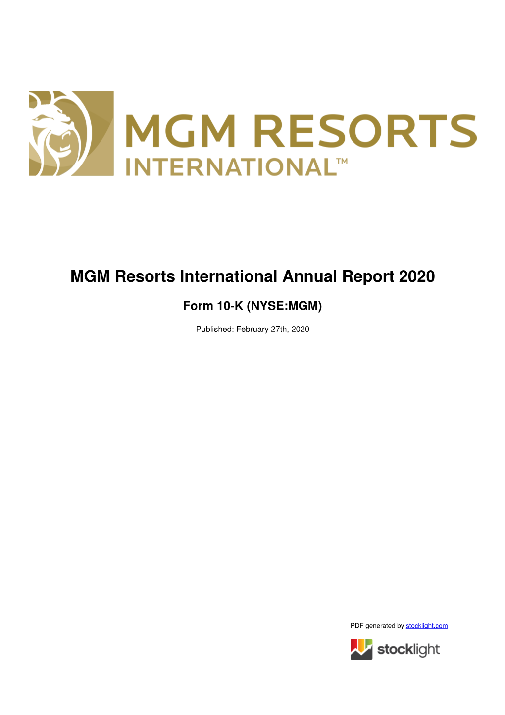 MGM Resorts International Annual Report 2020