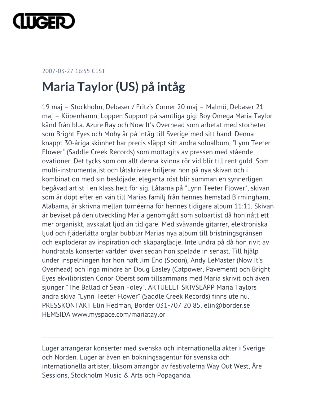 Maria Taylor (US) På Intåg