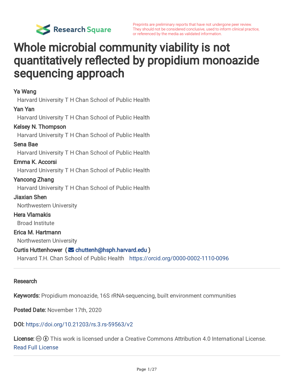 Whole Microbial Community Viability Is Not Quantitatively Re Ected By