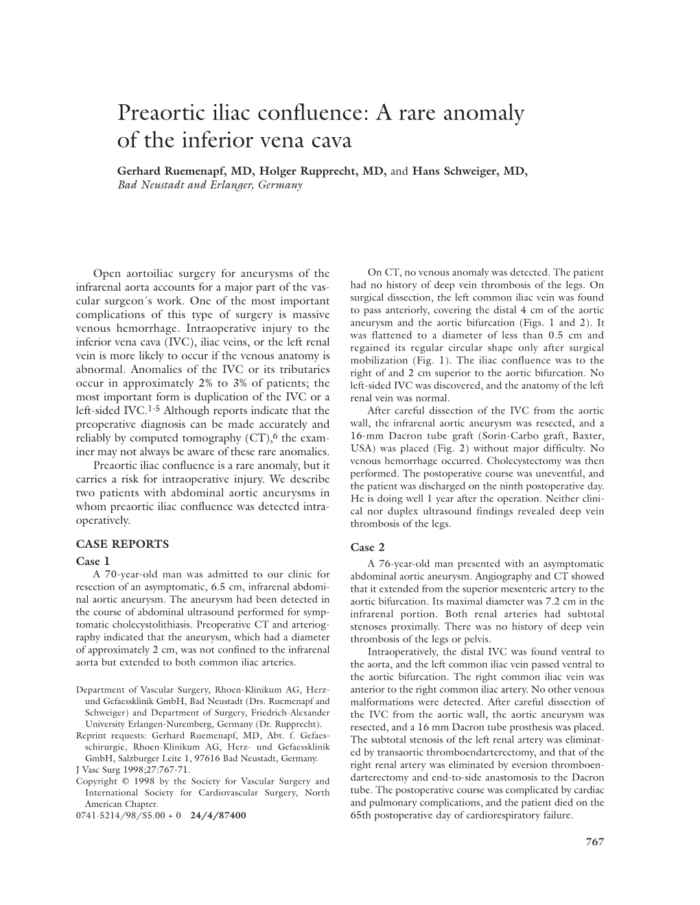 Preaortic Iliac Confluence: a Rare Anomaly of the Inferior Vena Cava