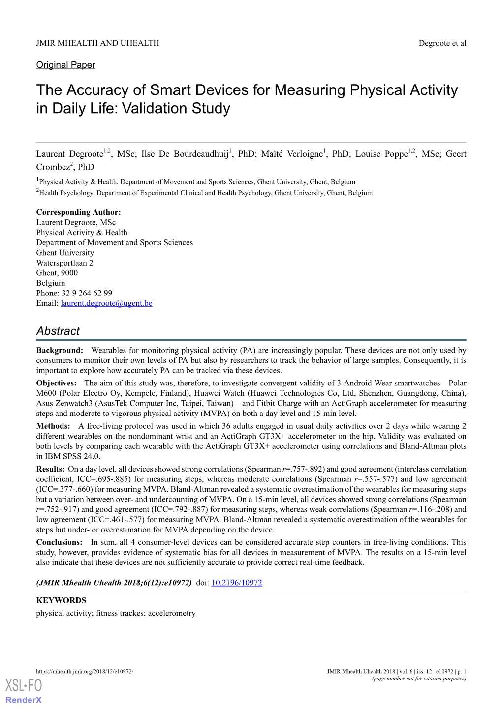 The Accuracy of Smart Devices for Measuring Physical Activity in Daily Life: Validation Study