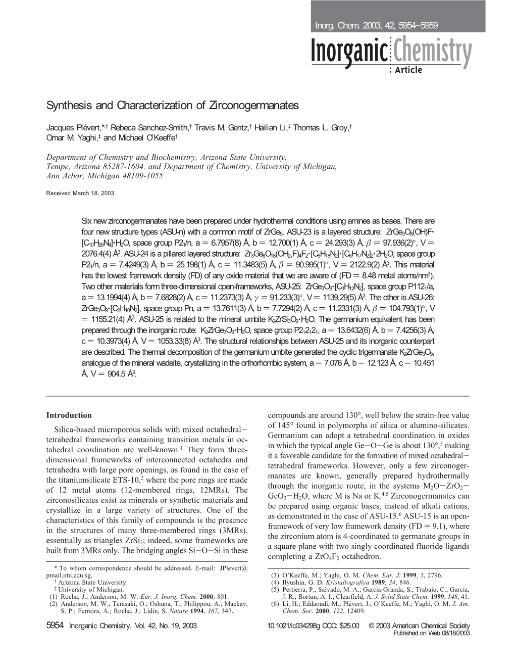 Synthesis and Characterization of Zirconogermanates