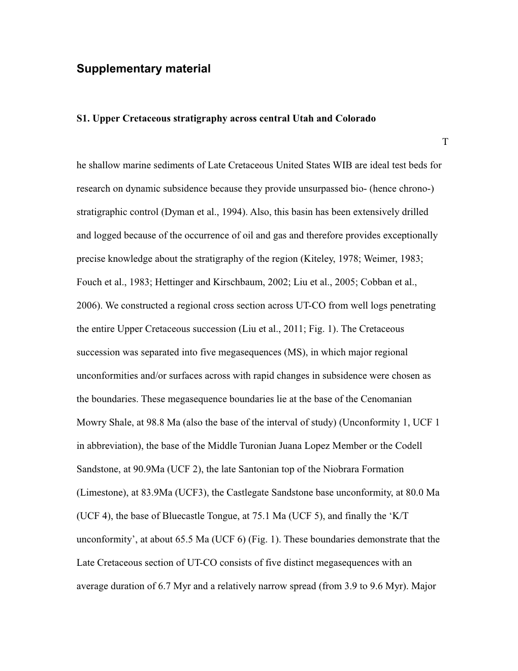 S1. Upper Cretaceous Stratigraphy Across Central Utah and Colorado