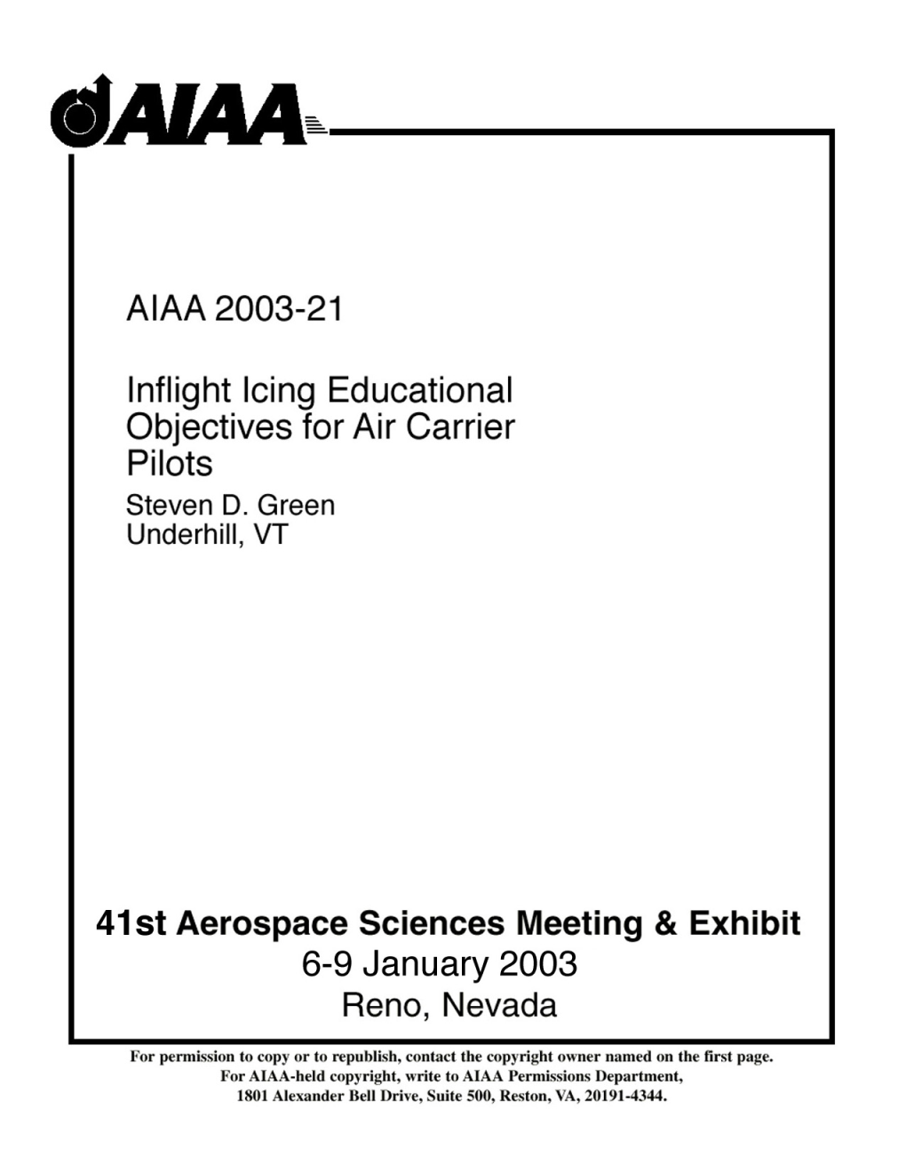 Inflight Icing Educational Objectives for Air Carrier Pilots