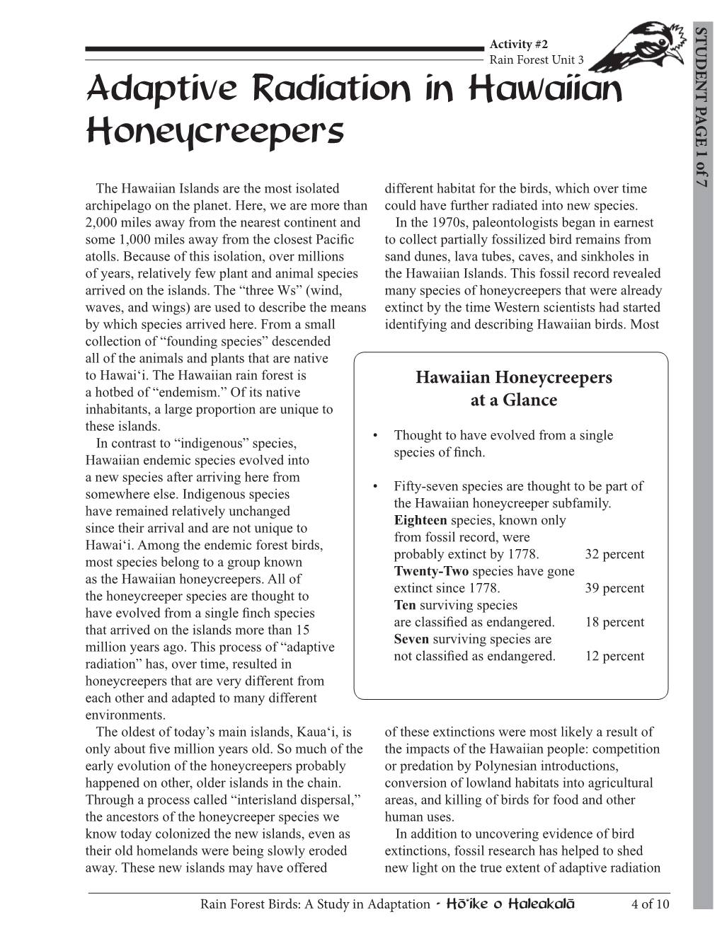 Adaptive Radiation in Hawaiian Honeycreepers