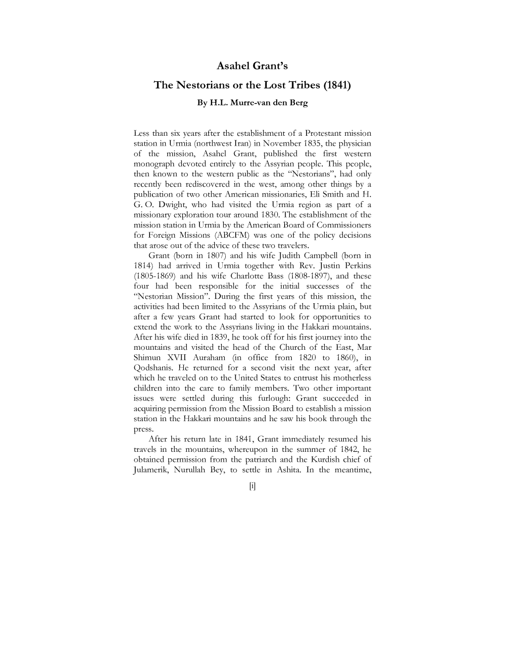 Asahel Grant's the Nestorians Or the Lost Tribes (1841) by H.L