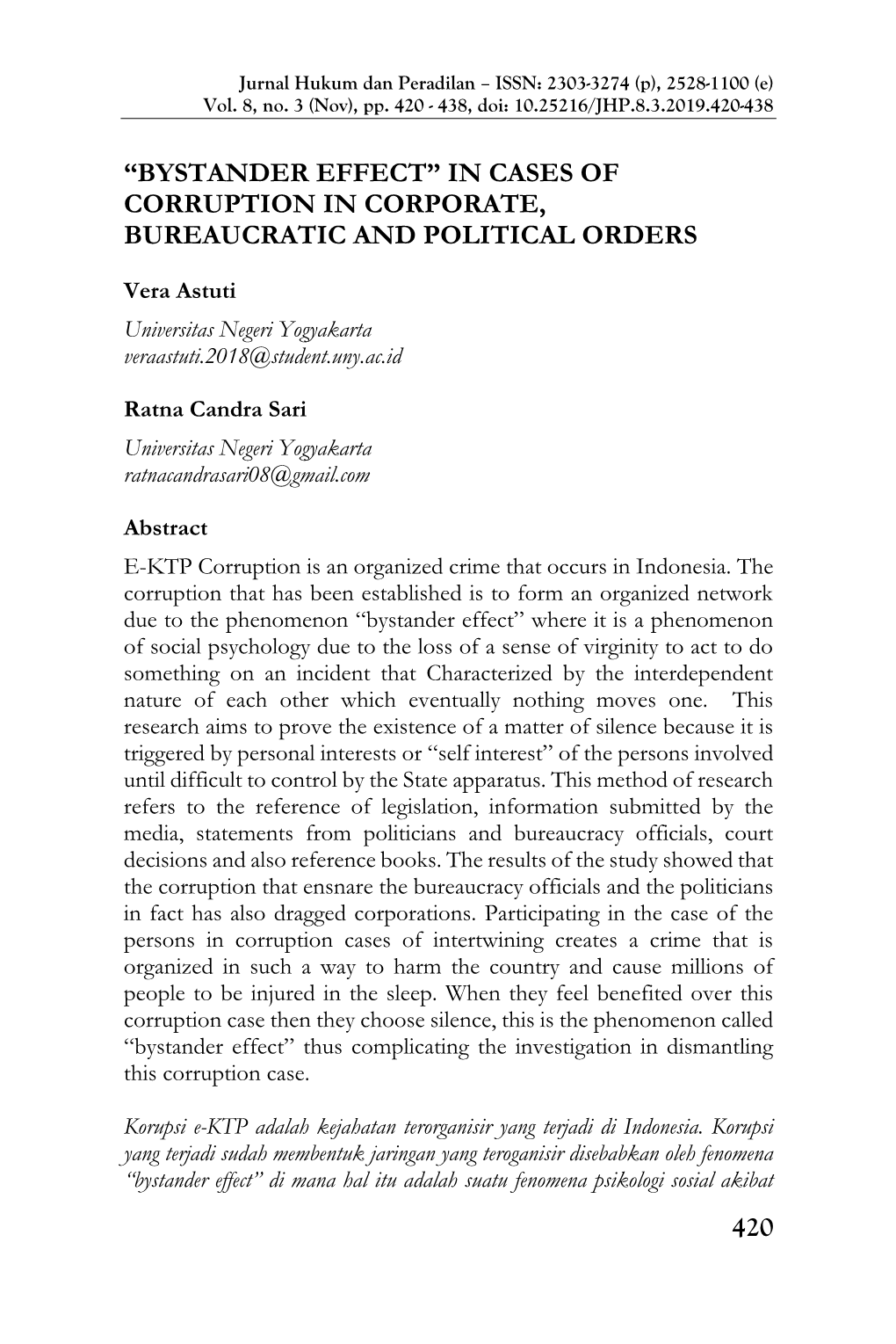 Bystander Effect” in Cases of Corruption in Corporate, Bureaucratic and Political Orders