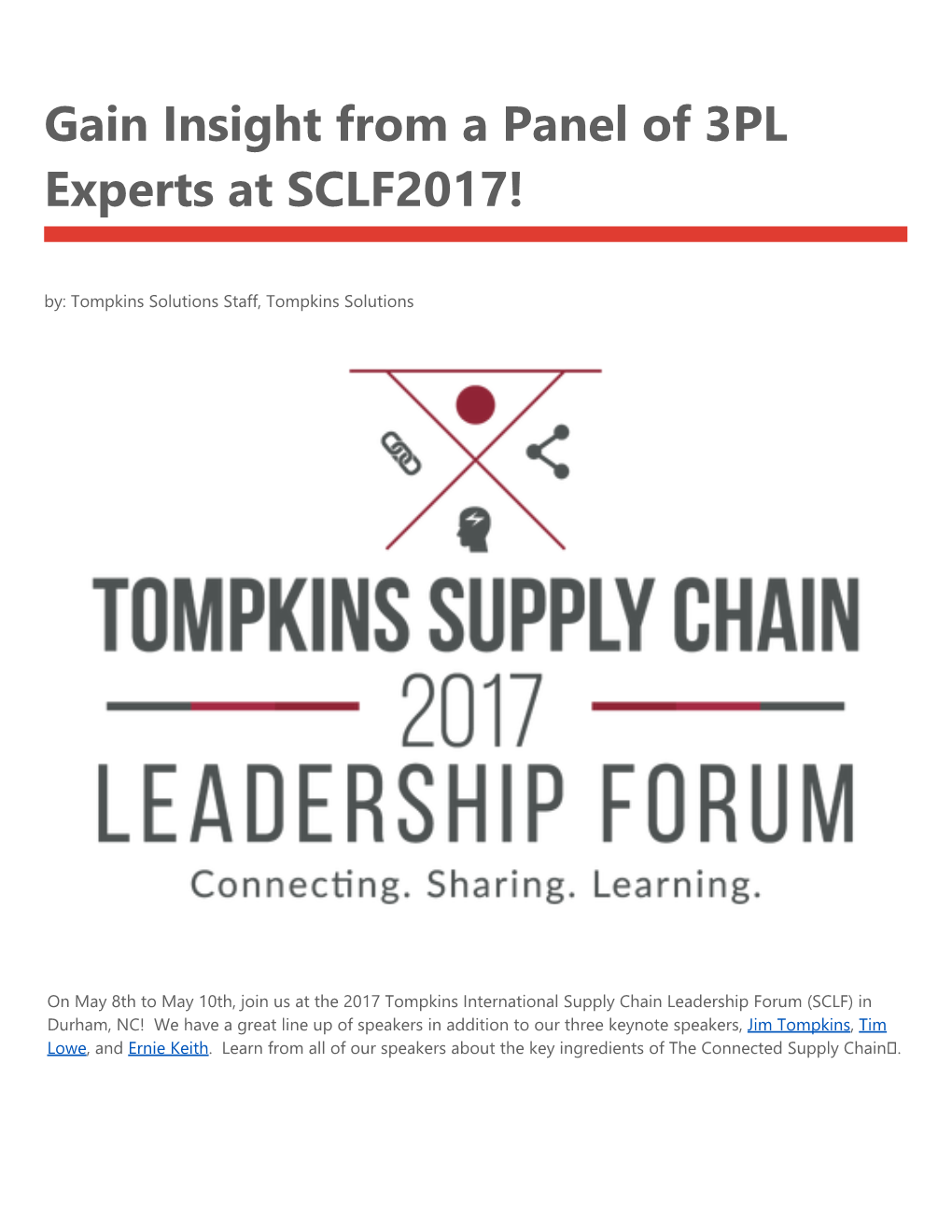 Gain Insight from a Panel of 3PL Experts at SCLF2017!