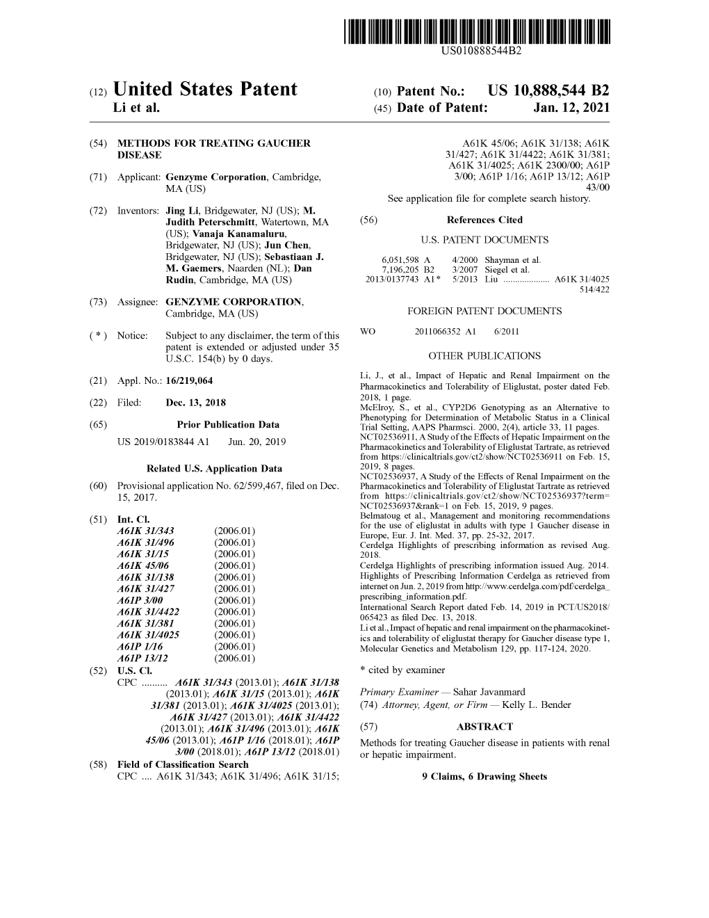 ( 12 ) United States Patent ( 10 ) Patent No .: US 10,888,544 B2 Li Et Al