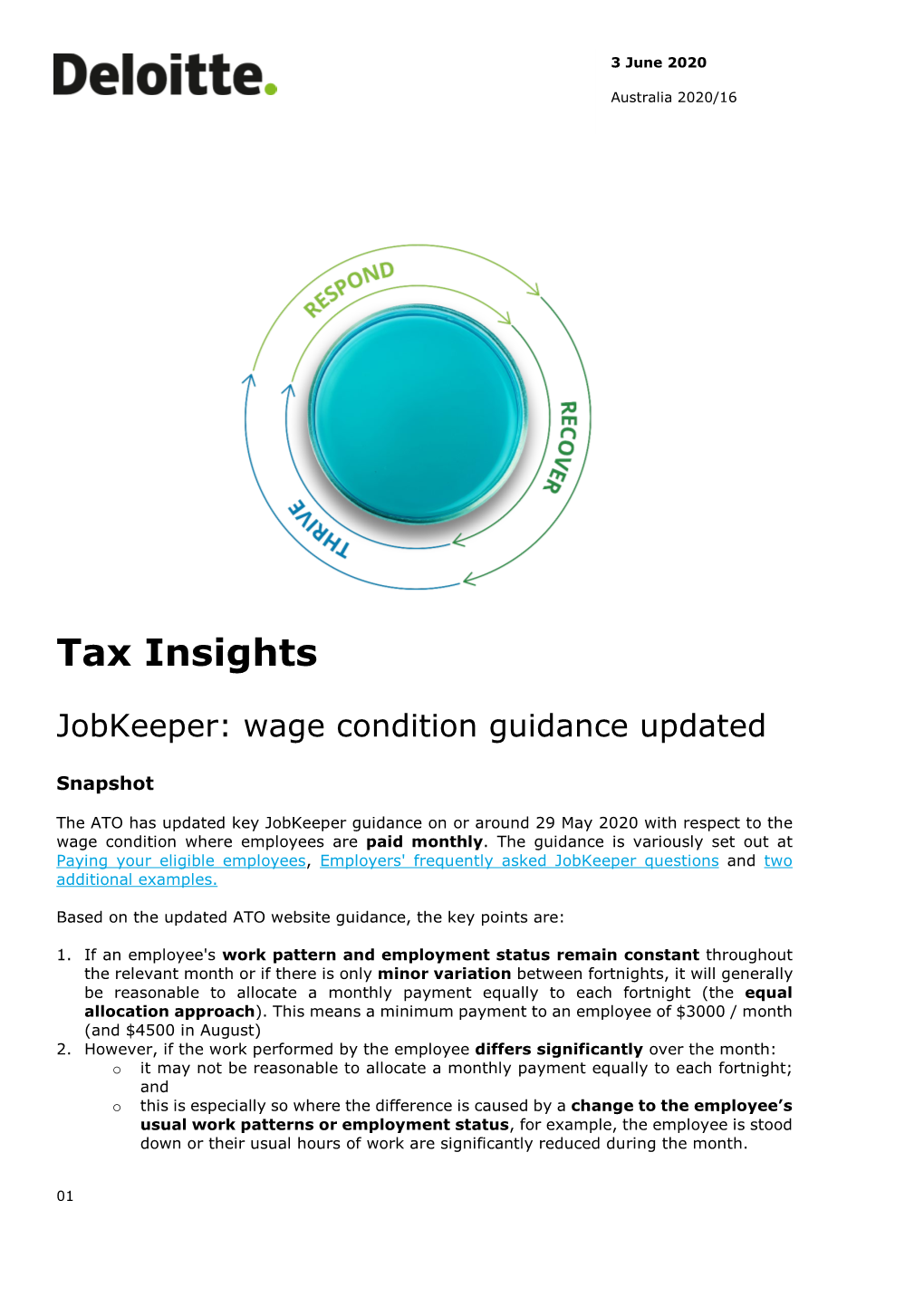 Jobkeeper: Wage Condition Guidance Updated