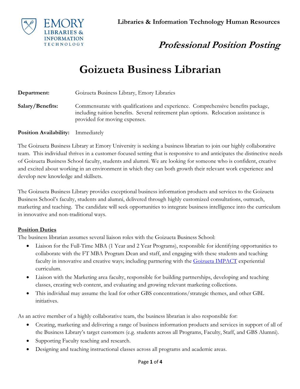 Goizueta Business Librarian