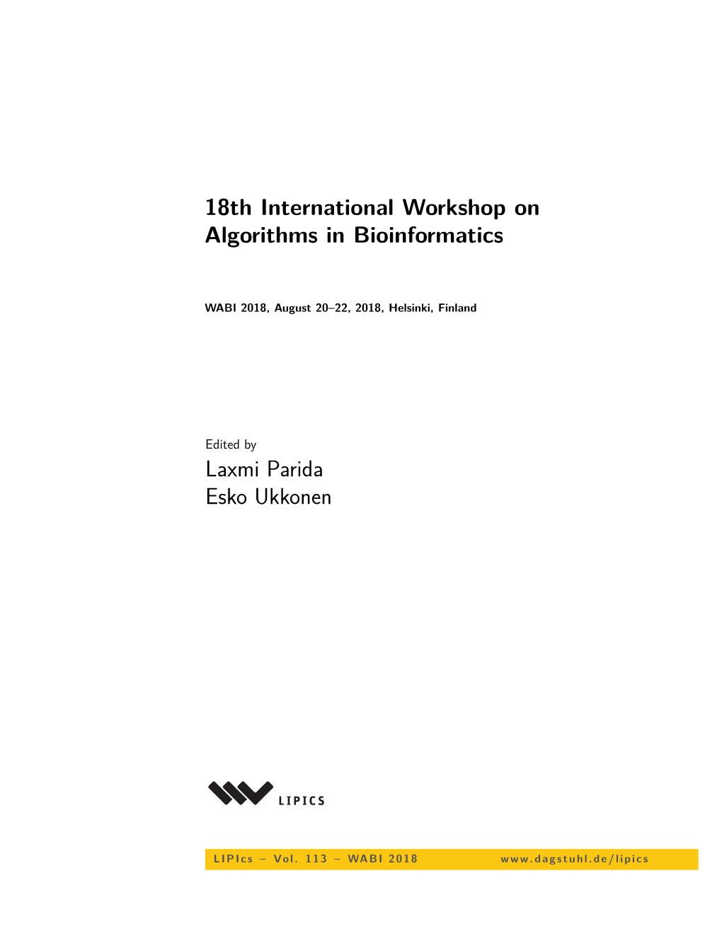 18Th International Workshop on Algorithms in Bioinformatics