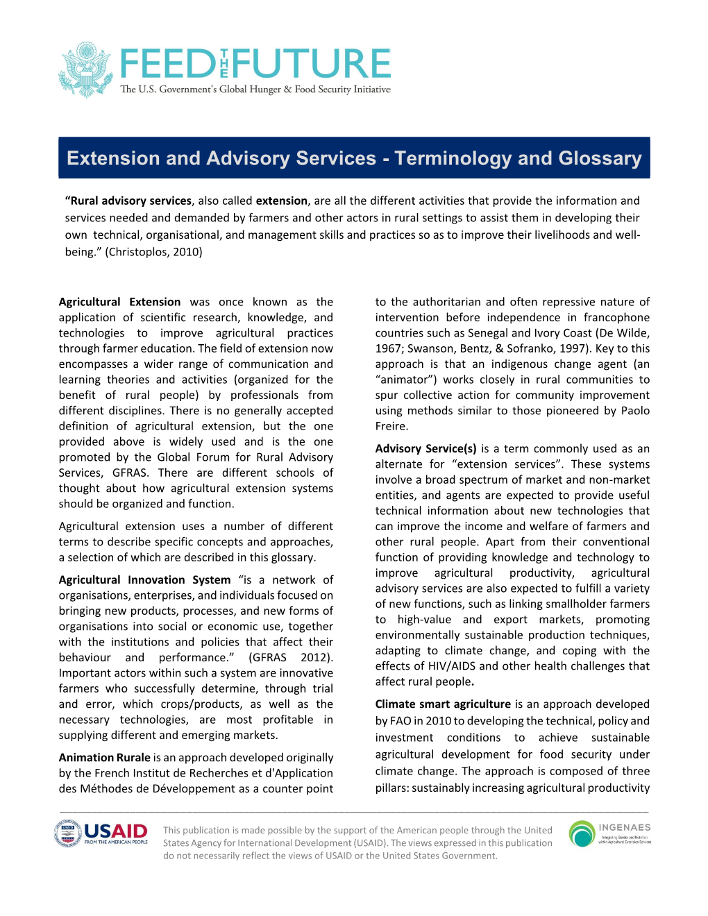 Extension and Advisory Services - Terminology and Glossary