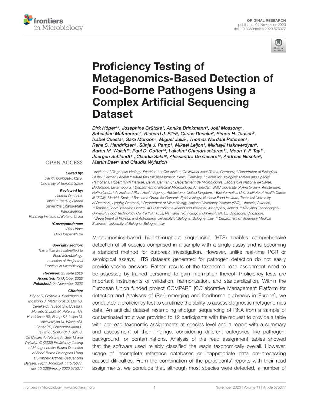 Proficiency Testing of Metagenomics-Based