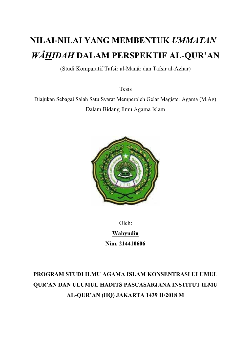 Wâhidah Dalam Perspektif Al-Qur'an