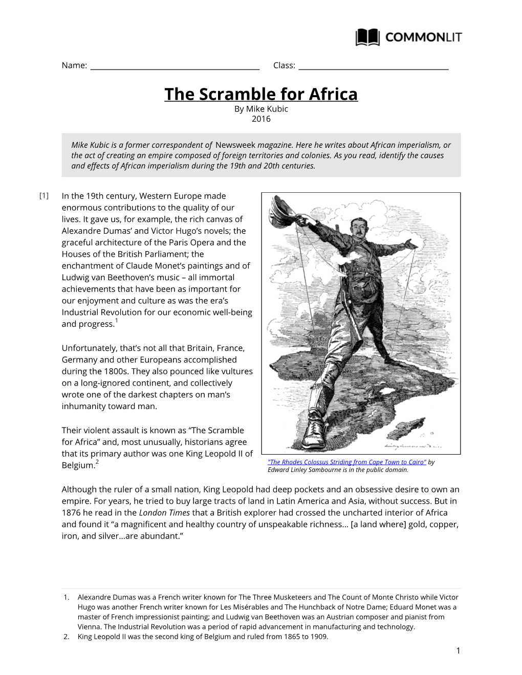 Commonlit | the Scramble for Africa