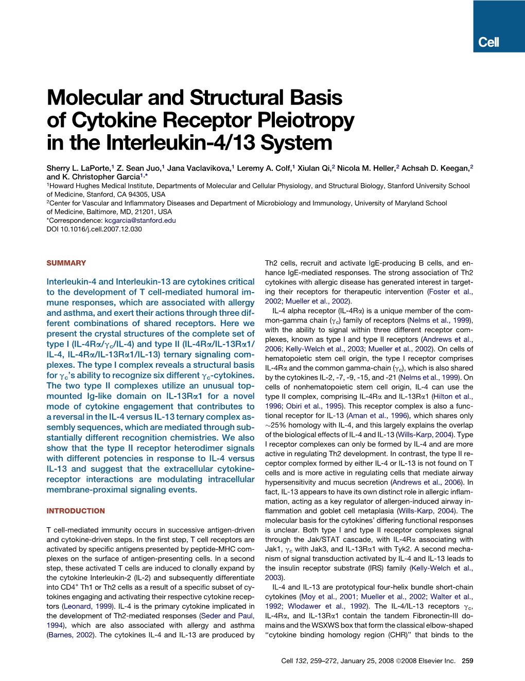 Molecular and Structural Basis of Cytokine Receptor Pleiotropy in the Interleukin-4/13 System