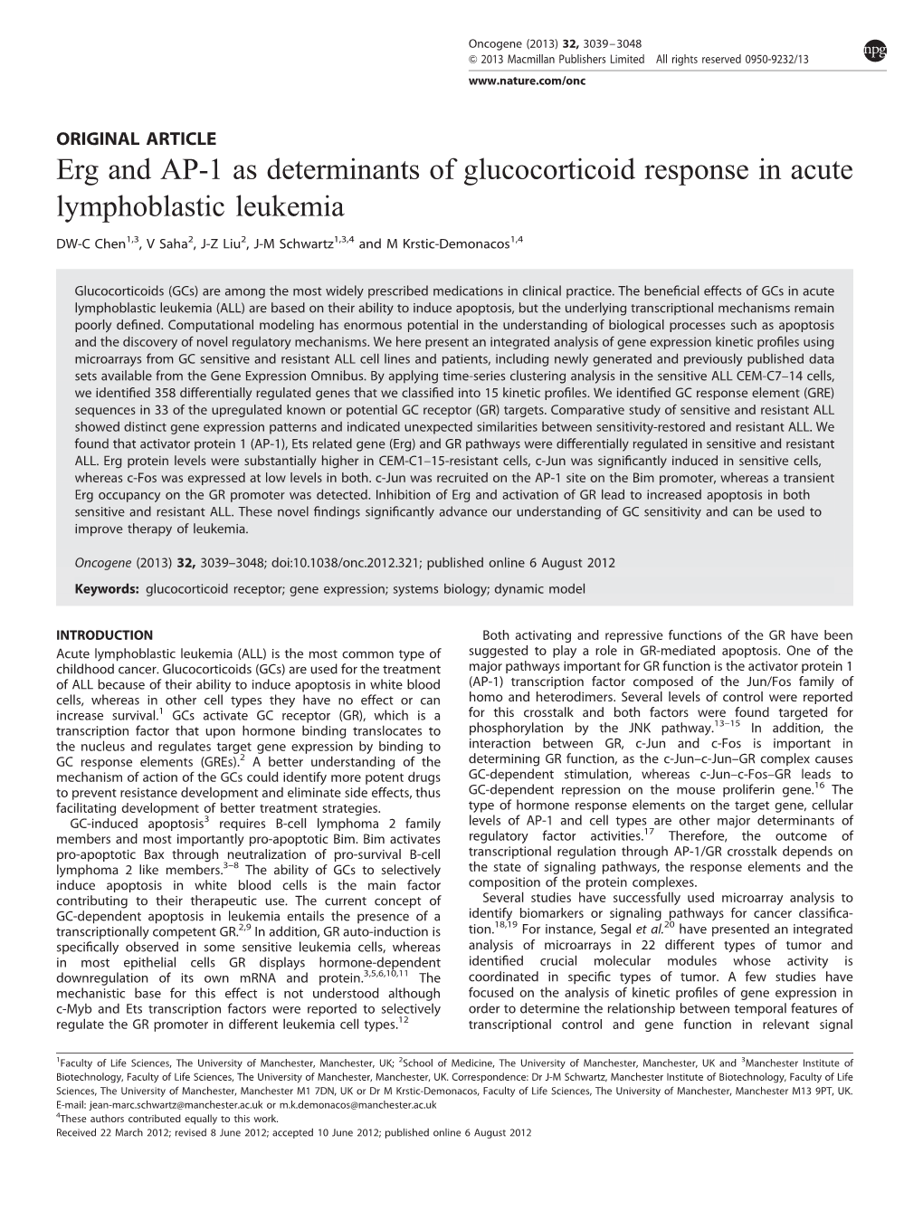 Erg and AP-1 As Determinants of Glucocorticoid Response in Acute Lymphoblastic Leukemia