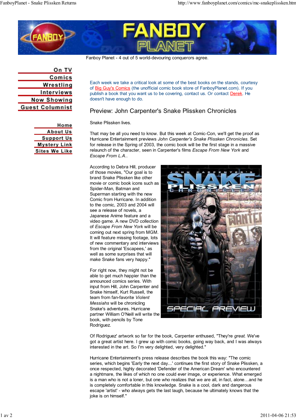 John Carpenter's Snake Plissken Chronicles