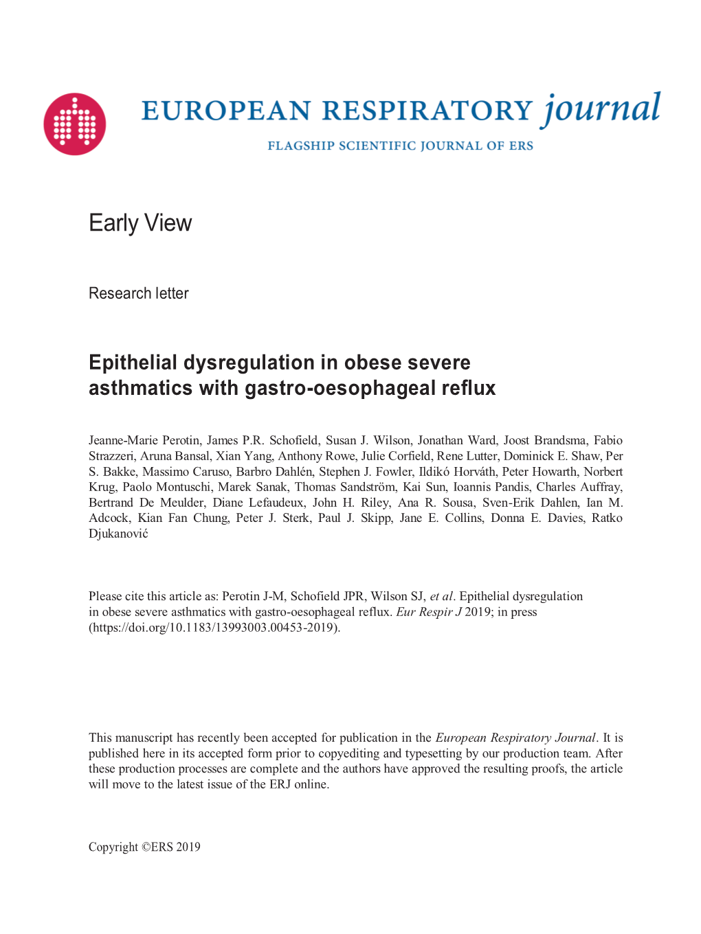 Epithelial Dysregulation in Obese Severe Asthmatics with Gastro-Oesophageal Reflux