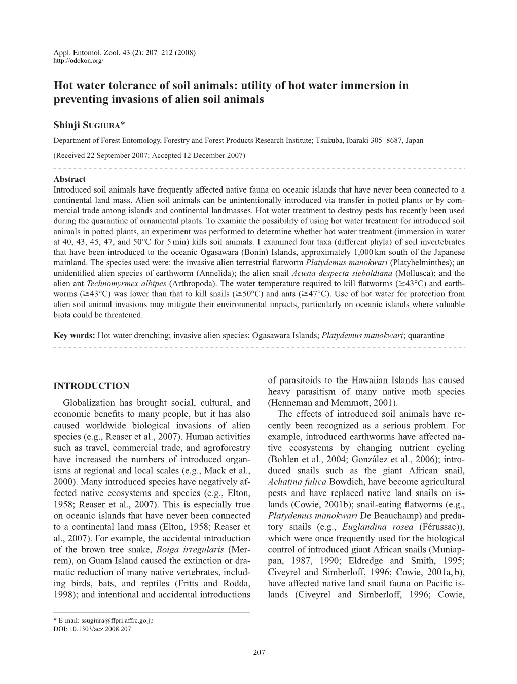 Hot Water Tolerance of Soil Animals: Utility of Hot Water Immersion in Preventing Invasions of Alien Soil Animals