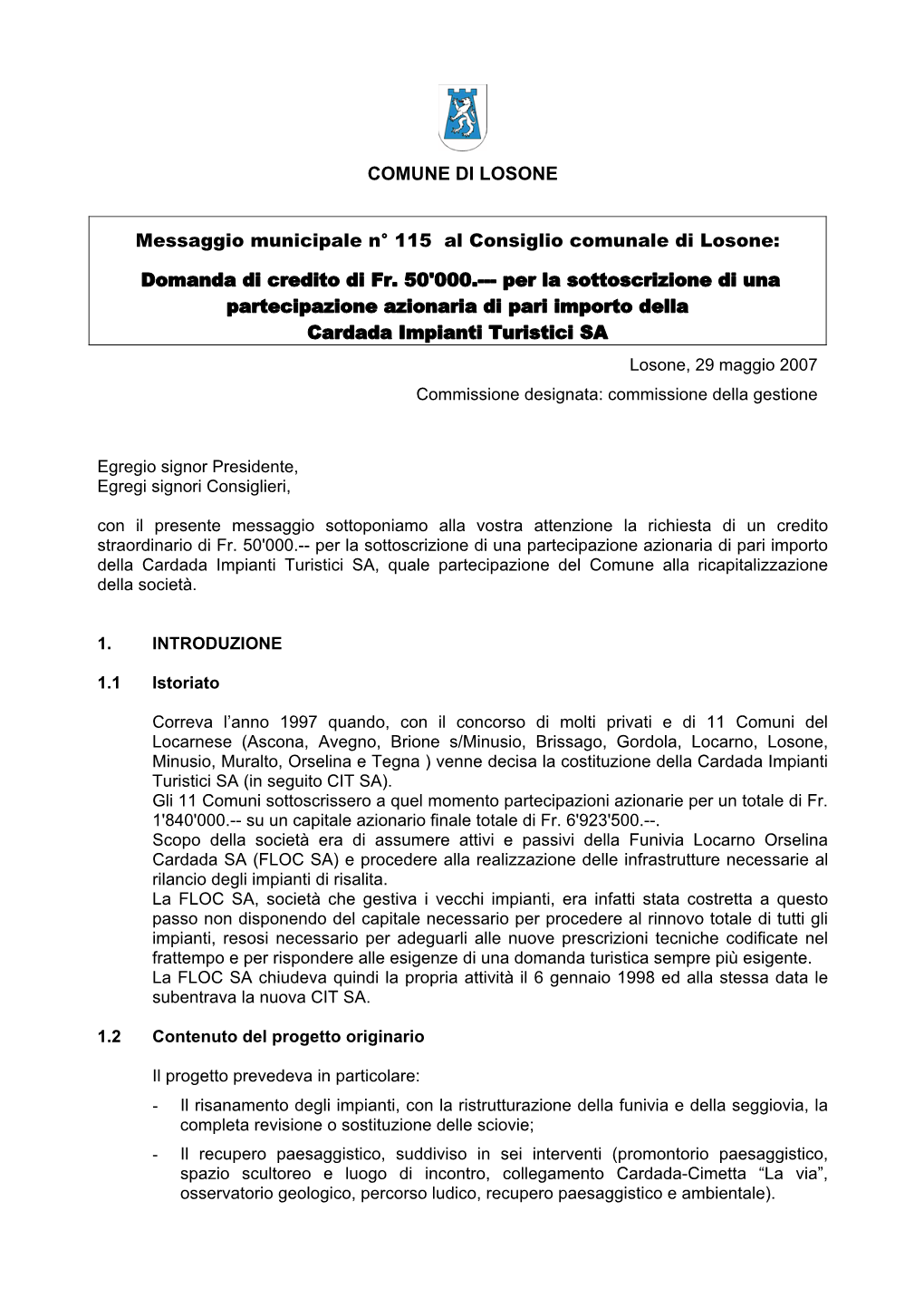 Domanda Di Credito Di Fr. 50'000.--- Per La Sott